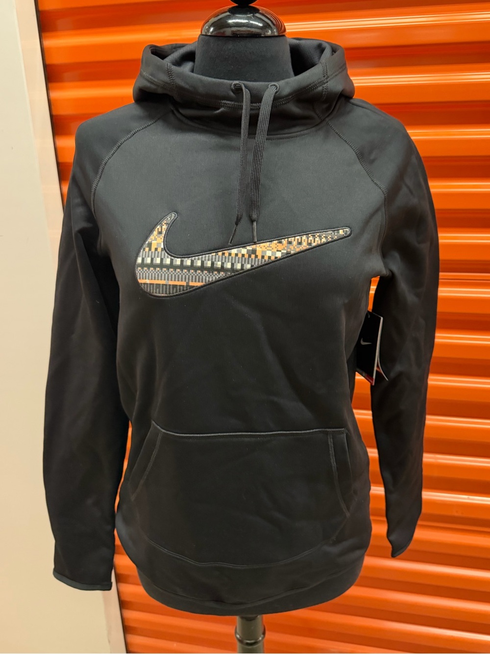 NWT Nike Women Black Cowl-Neck Hoodie with Patterned Swoosh Size S 819160 010